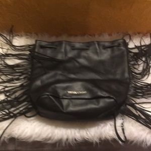 Victoria secret black leather backpack.